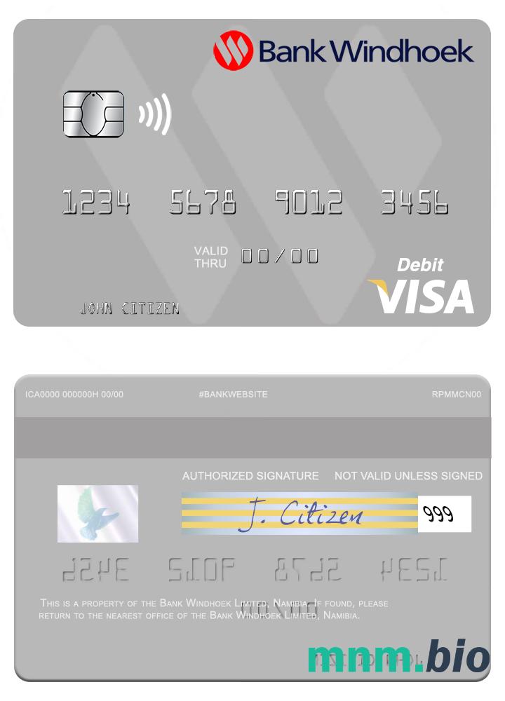 Namibia Bank Windhoek Limited visa debet karta przykład w formacie PSD